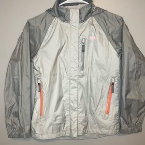 REI Kids Two-Tone Gray Rain Jacket with Coral Zippers